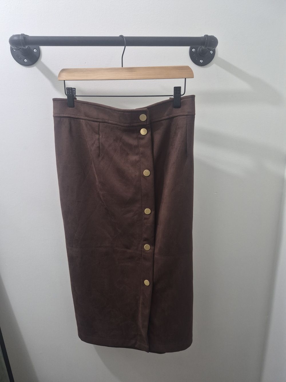 Addition Elle Chocolate Brown Button-Front Women's Midi Skirt, Plus Size 24